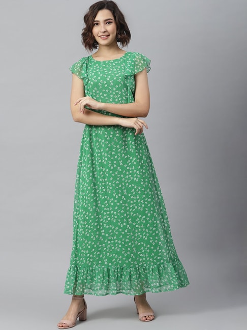 StyleStone Green Floral Print Maxi Dress Price in India