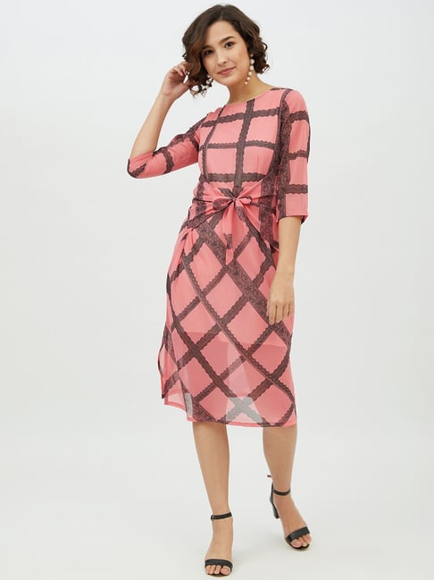 StyleStone Pink Printed A Line Dress Price in India