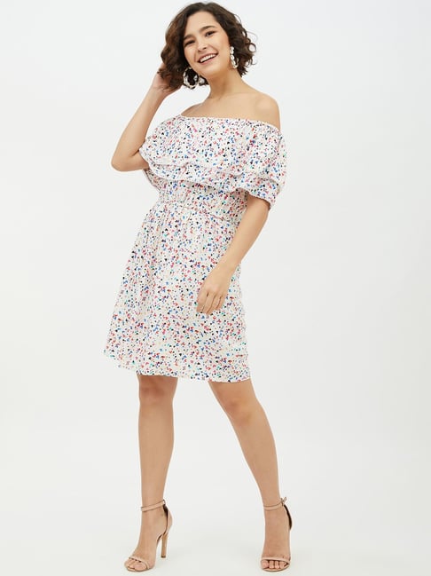 StyleStone White Printed Fit & Flare Dress Price in India