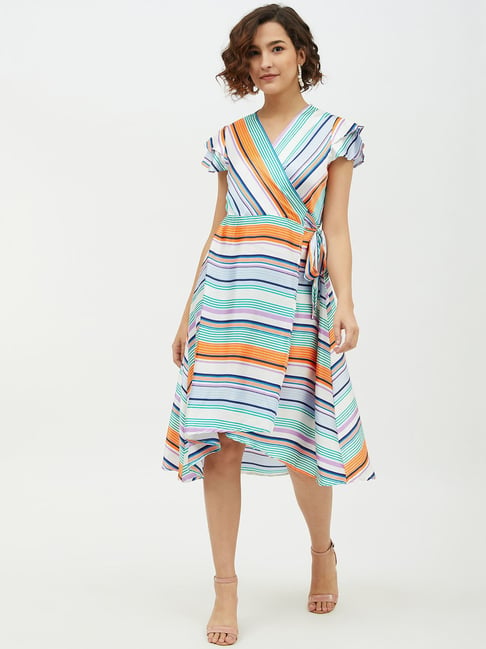 StyleStone Multicolor Striped Fit & Flare Dress Price in India