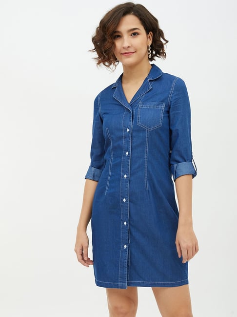 Pejock Women Denim Shirt Dresses 2024 Short Sleeve Distressed Jean Dress  Button Down Casual Tunic Top Loose Casual Sundress Sundresses for Women  Casual Beach Summer Dresses for Women Vestidos Blue at Amazon