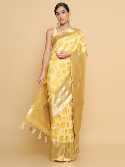 Soch Yellow Woven Saree With Unstitched Blouse Price in India