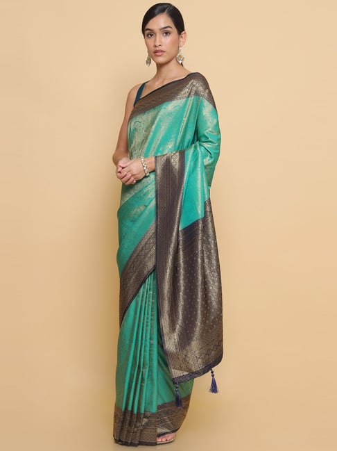 Soch Green Woven Saree With Unstitched Blouse Price in India