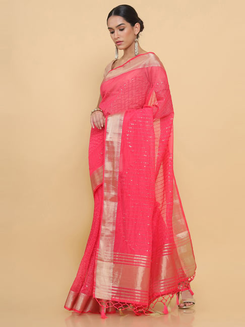 Soch Pink Embellished Saree With Unstitched Blouse Price in India