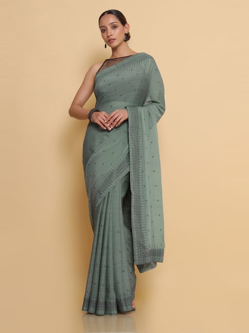 Soch Green Embellished Saree With Unstitched Blouse Price in India