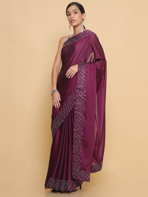 Soch Purple Embellished Saree With Unstitched Blouse Price in India