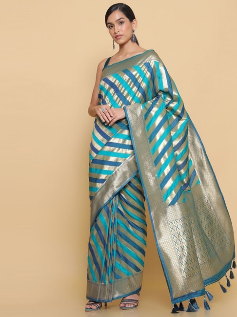 Soch Blue Woven Saree With Unstitched Blouse Price in India
