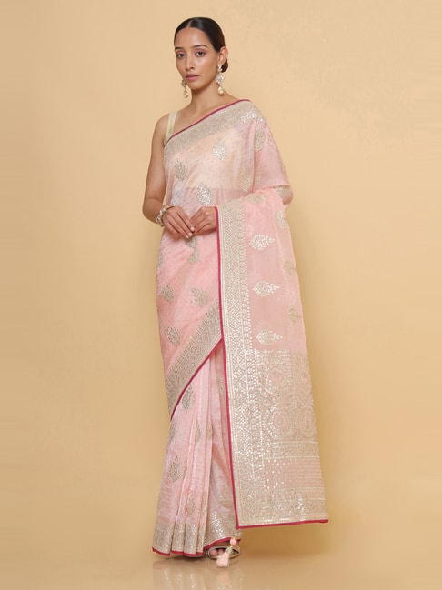 Soch Pink Embroidered Saree With Unstitched Blouse Price in India