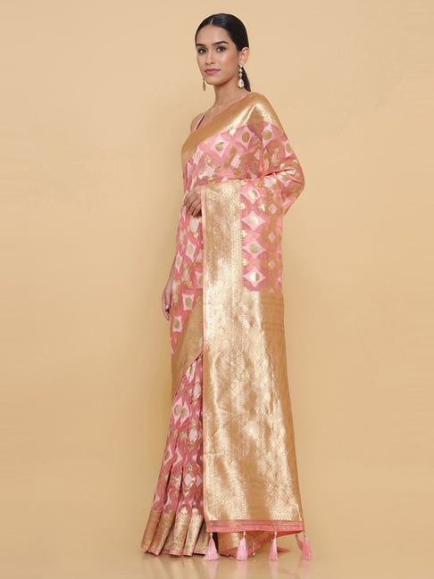 Soch Pink Woven Saree With Unstitched Blouse Price in India