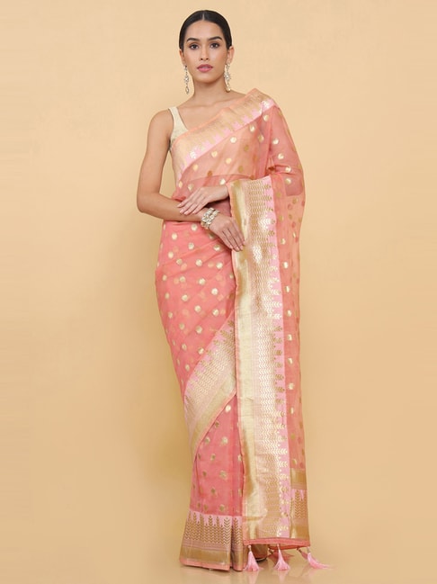 Soch Peach Woven Saree With Unstitched Blouse Price in India