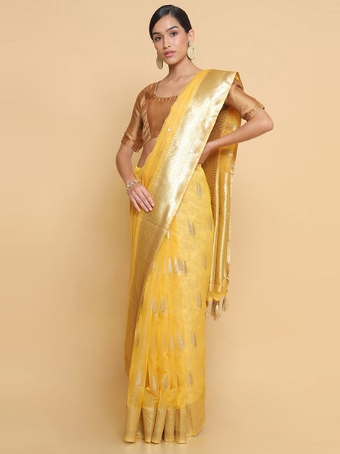 Soch Yellow Woven Saree With Unstitched Blouse Price in India