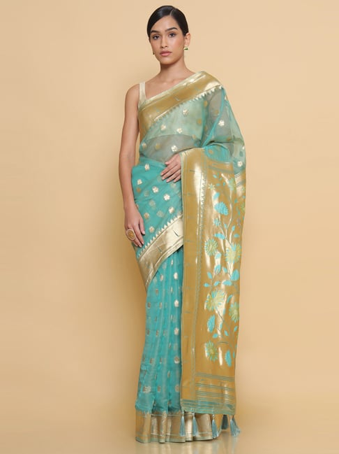 Soch Green Woven Saree With Unstitched Blouse Price in India