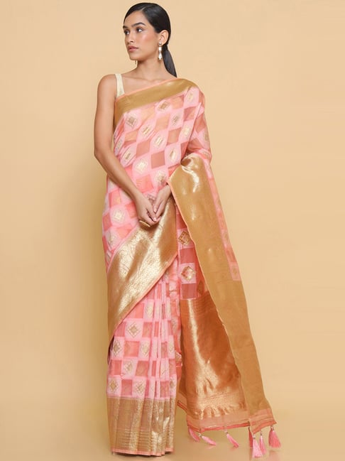 Soch Pink Woven Saree With Unstitched Blouse Price in India