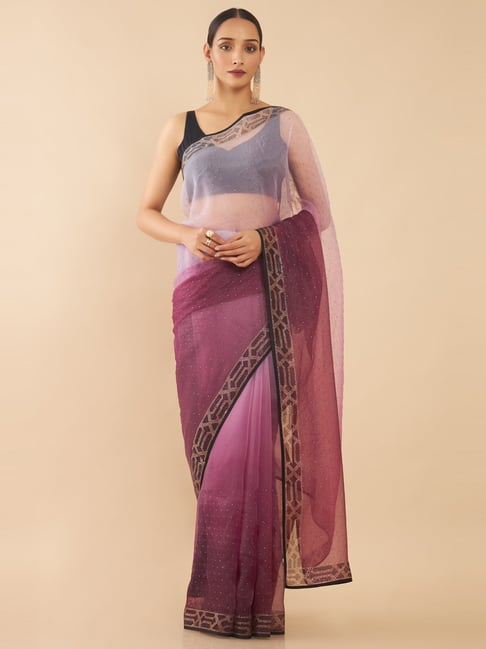 Soch Purple Embellished Saree With Unstitched Blouse Price in India