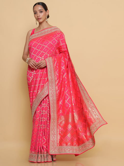 Soch Pink Woven Saree With Unstitched Blouse Price in India