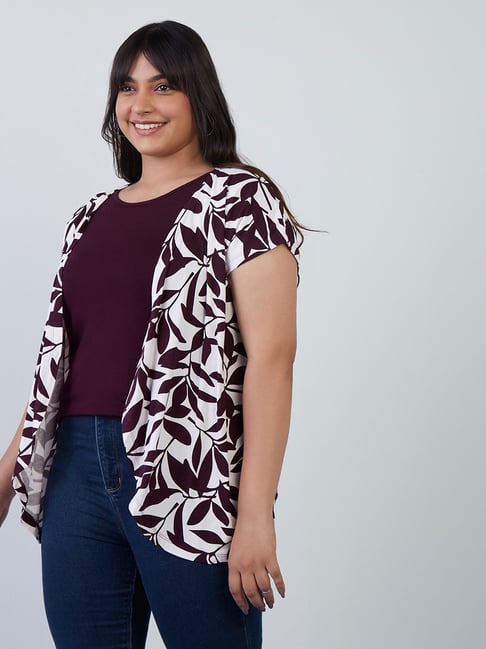 Buy Gia Curves by Westside Plum Shrug Overlay Top for Online