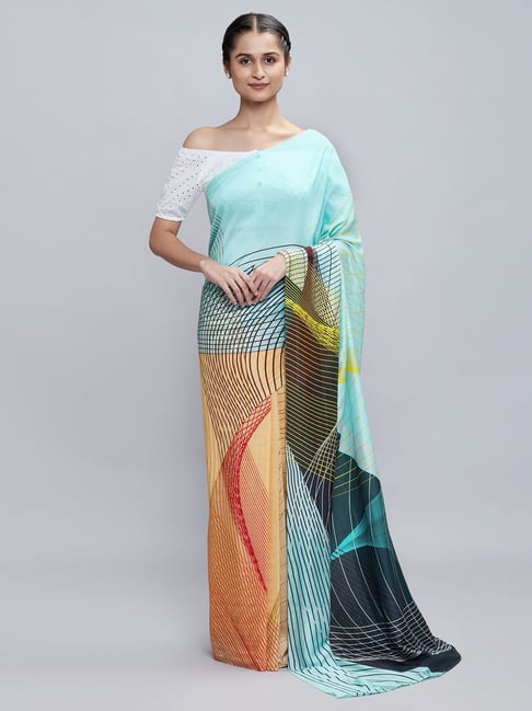 The Geometric Passion Emerald Liva Satin Saree - navyāsa