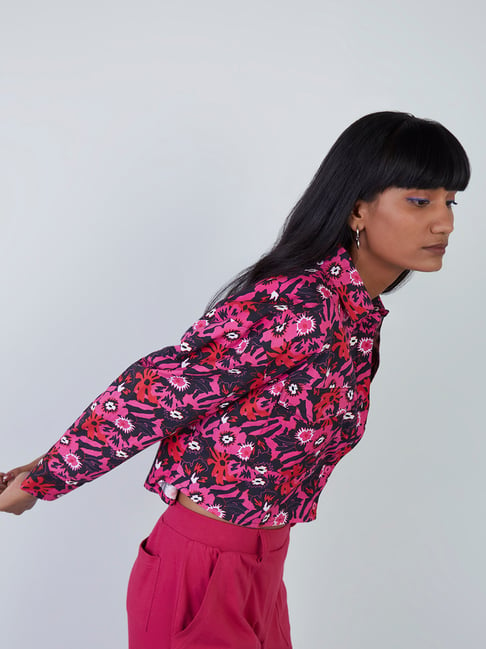 Nuon by Westside Magenta Printed Cropped Shirt Price in India