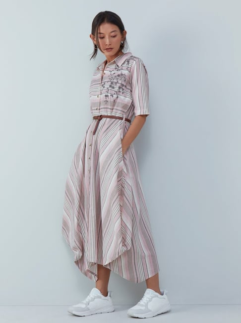 Buy Bombay Paisley by Westside Light Pink Stripe Dress With Belt for Online  @ Tata CLiQ