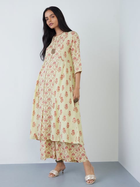 Zuba by Westside Lime Floral Printed A-Line Kurta Price in India