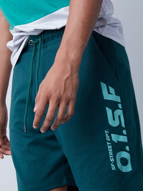 Buy Studiofit by Westside Emerald Green RelaxedFit Shorts for Online