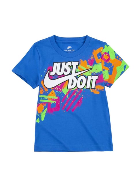 Nike Kids Blue Cotton Printed T-Shirt