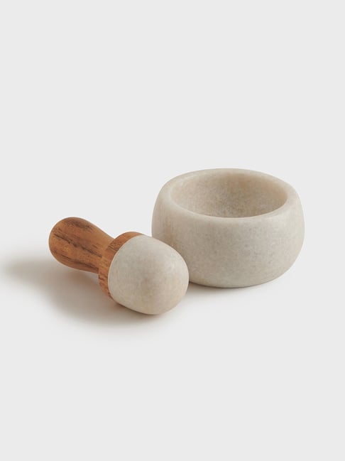 Fabindia Home Rasoi White Marble Mortar Pestle Set