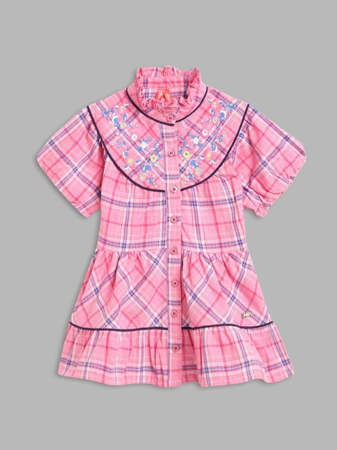 Blue Giraffe Kids Pink Cotton Chequered Dress-picture-39