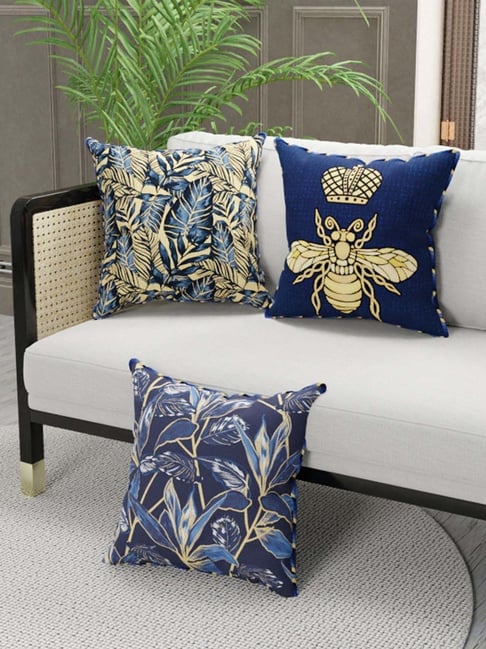 Bianca Suzane Navy & Golden Microfibre Cushion Cover - Set of 3-image-46