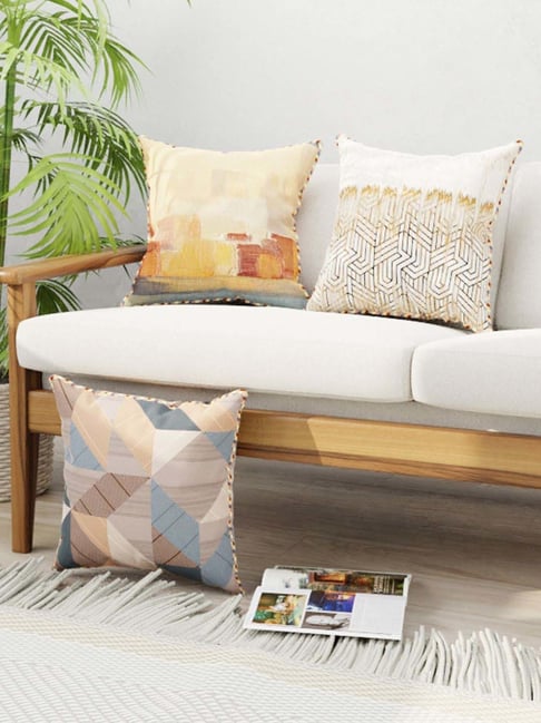 Bianca Suzane Beige & Brown Microfibre Cushion Cover - Set of 3-image-47