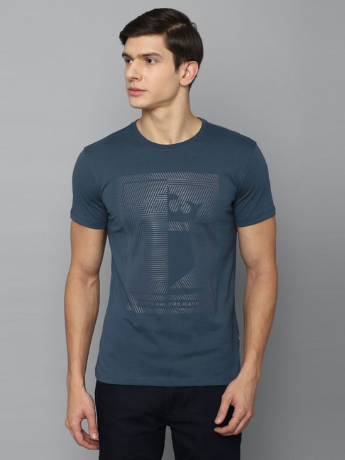 Buy Louis Philippe Navy Cotton Slim Fit Printed T-Shirts for Mens