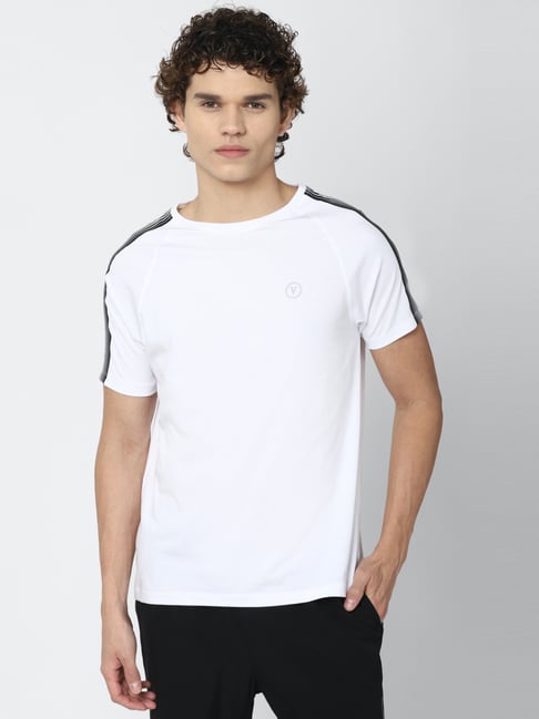 Van Heusen White Cotton Slim Fit Striped T-Shirts