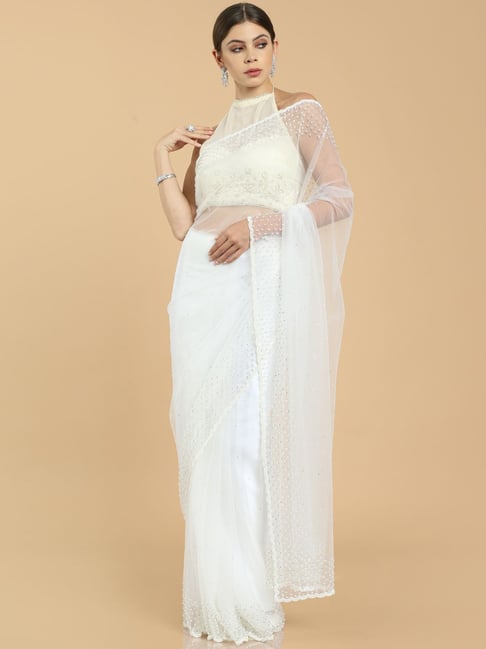 Soch White Embellished Saree With Unstitched Blouse Price in India