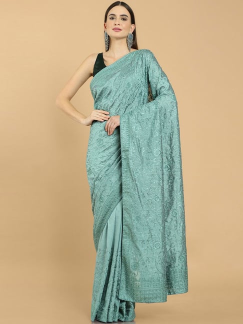 Soch Green Embroidered Saree With Unstitched Blouse Price in India