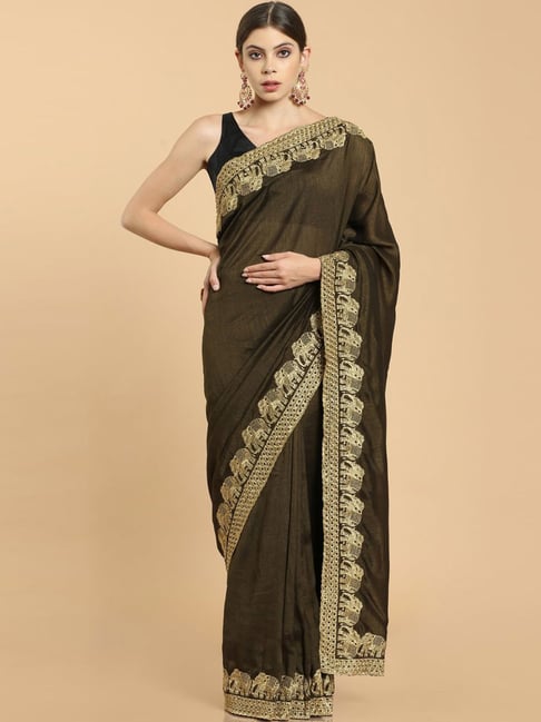 Soch Green Embroidered Saree With Unstitched Blouse Price in India