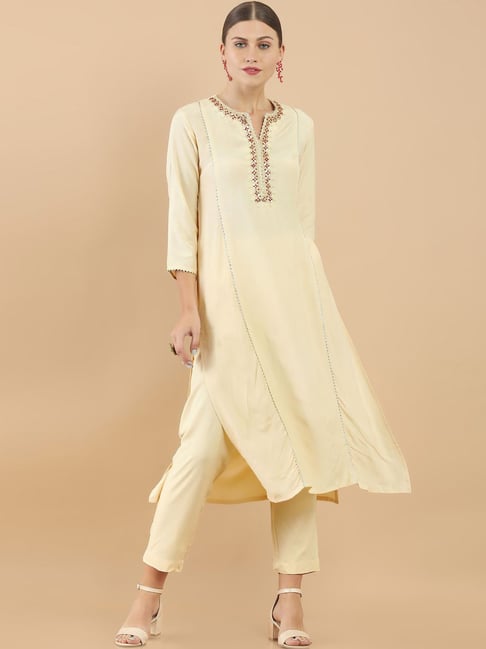 Soch Beige Embroidered Kurta Pant Set Price in India