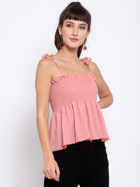 IKI CHIC Pink Square Neck Peplum Top Price in India