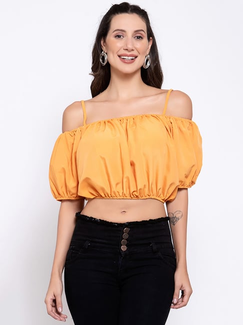 IKI CHIC Orange Square Neck Crop Top Price in India