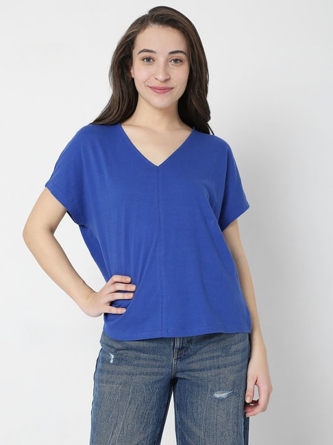 Vero Moda Blue V Neck T-Shirt Price in India