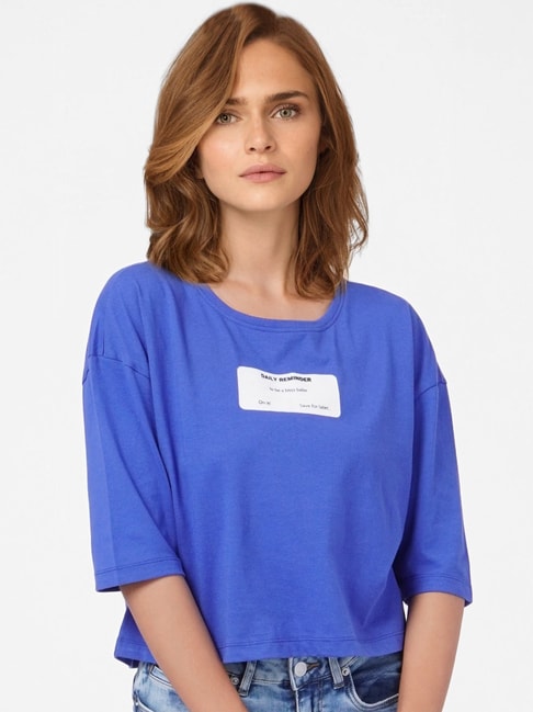 Vero Moda Blue Printed Round Neck T-Shirt Price in India