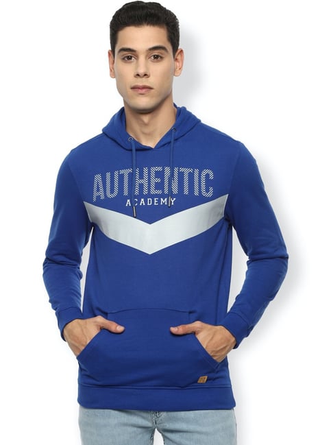 Buy Van Heusen Blue Slim Fit Printed Hooded Sweatshirts for Mens