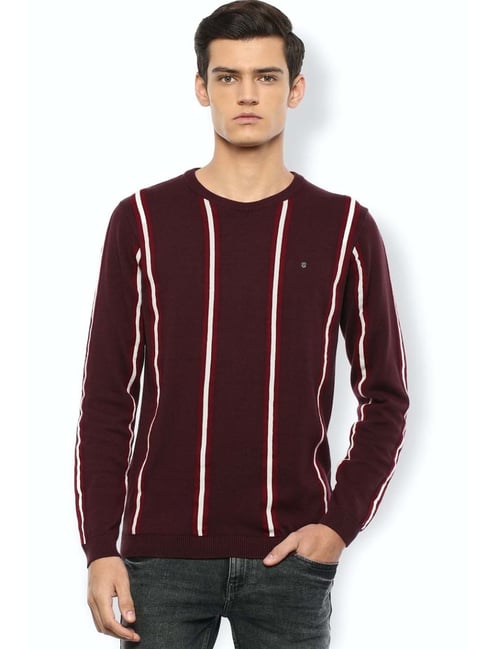 Van Heusen Maroon Cotton Slim Fit Striped Sweatshirts-picture-27