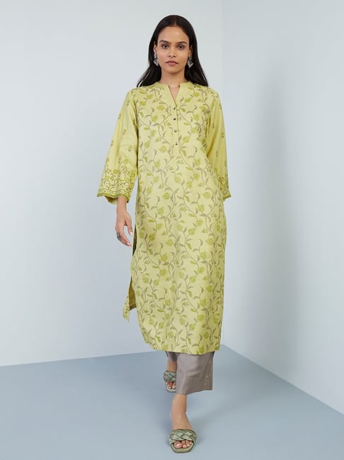 Zuba by Westside Green Floral-Printed A-Line Kurta Price in India