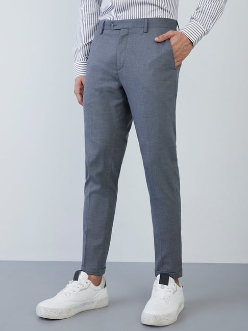 Buy WES Formals by Westside Grey Melange Carrot-Fit Trousers for Online @  Tata CLiQ