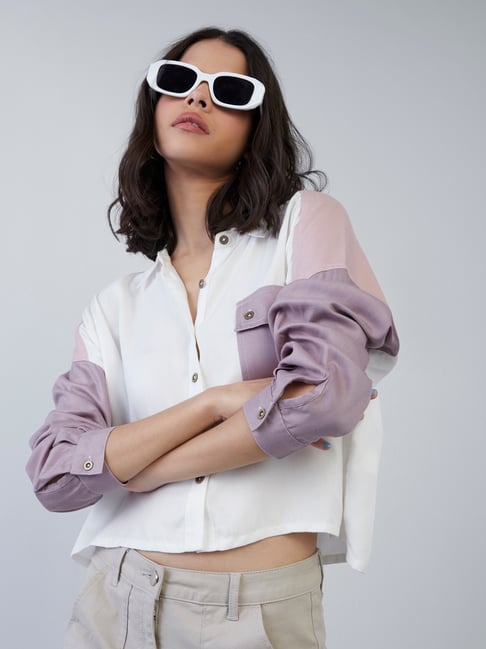 Nuon by Westside White Colour-Block Cropped Shirt Price in India