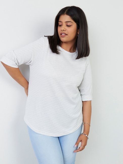 Gia Curves by Westside White Shimmer-Detailed Knit Top Price in India