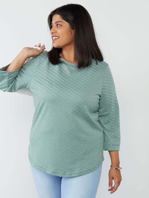 Gia Curves by Westside Green Shimmer-Detailed Knit Top Price in India