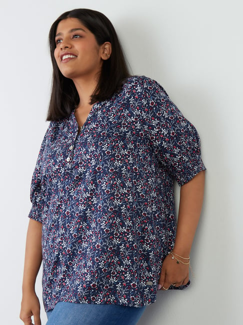 Gia Curves by Westside Navy Floral-Patterned Top Price in India
