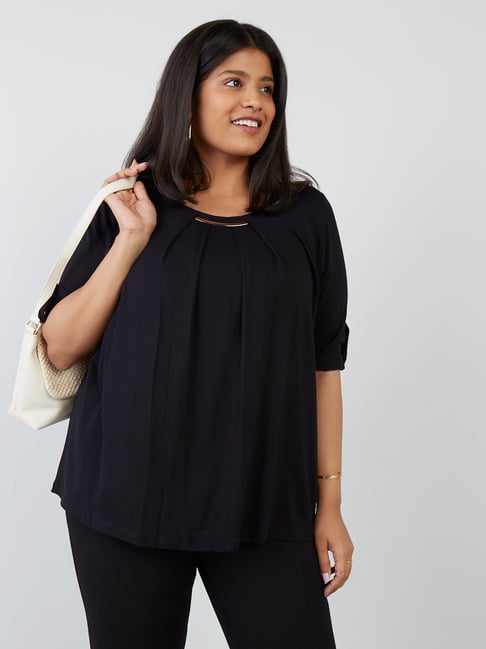 Buy Gia Curves by Westside Black Pleated Top for Online @ Tata CLiQ