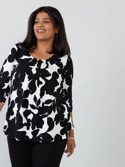 Gia Curves by Westside Black Floral-Patterned Top Price in India